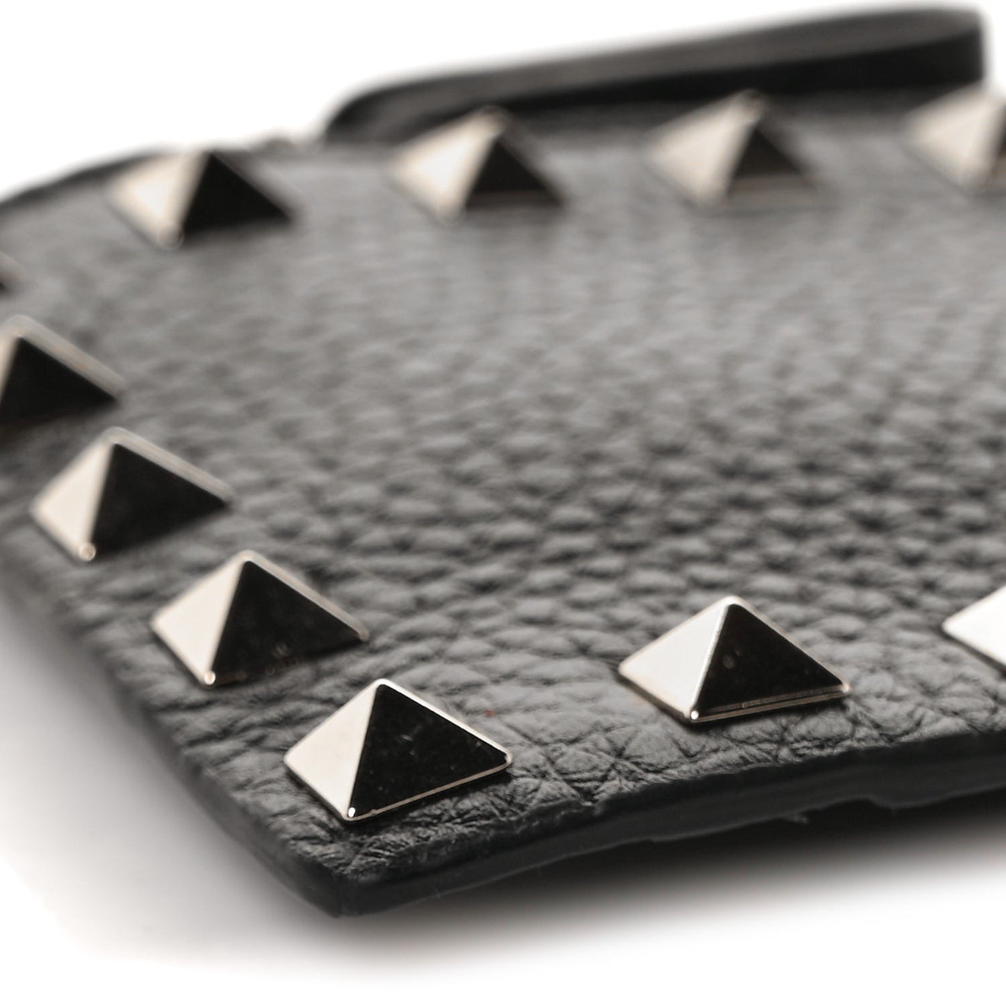 Pebbled Calfskin Rockstud Coin Case Card Holder Black