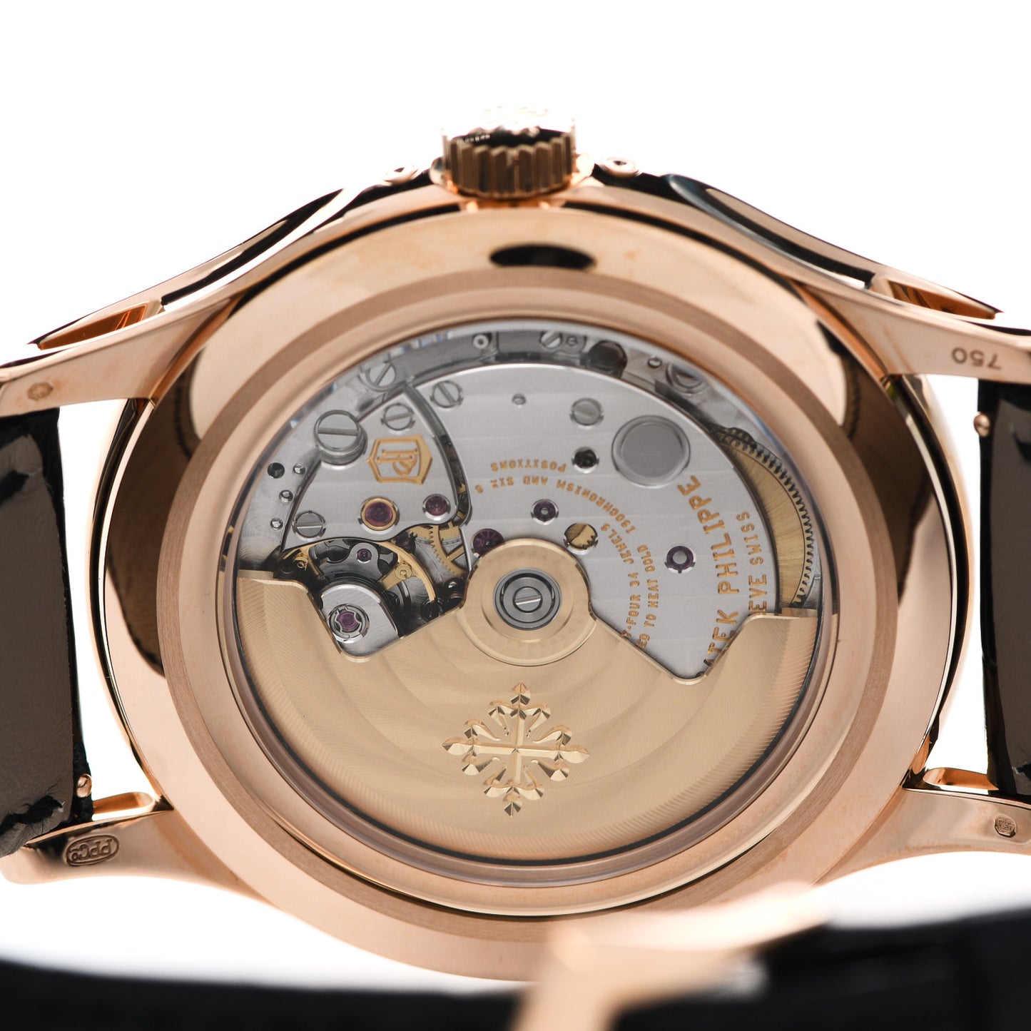 18K Rose Gold Alligator Annual Calendar Moonphase Automatic Watch Black 5205R-010