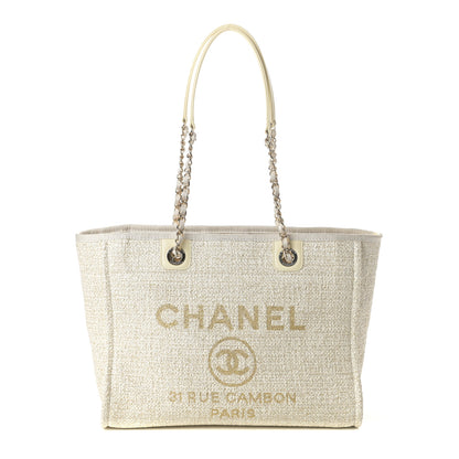 Chanel Lurex Boucle Small Deauville Tote Ivory 1 of 10