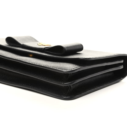 Prada Saffiano Bow Flap Wallet Black 8 of 8
