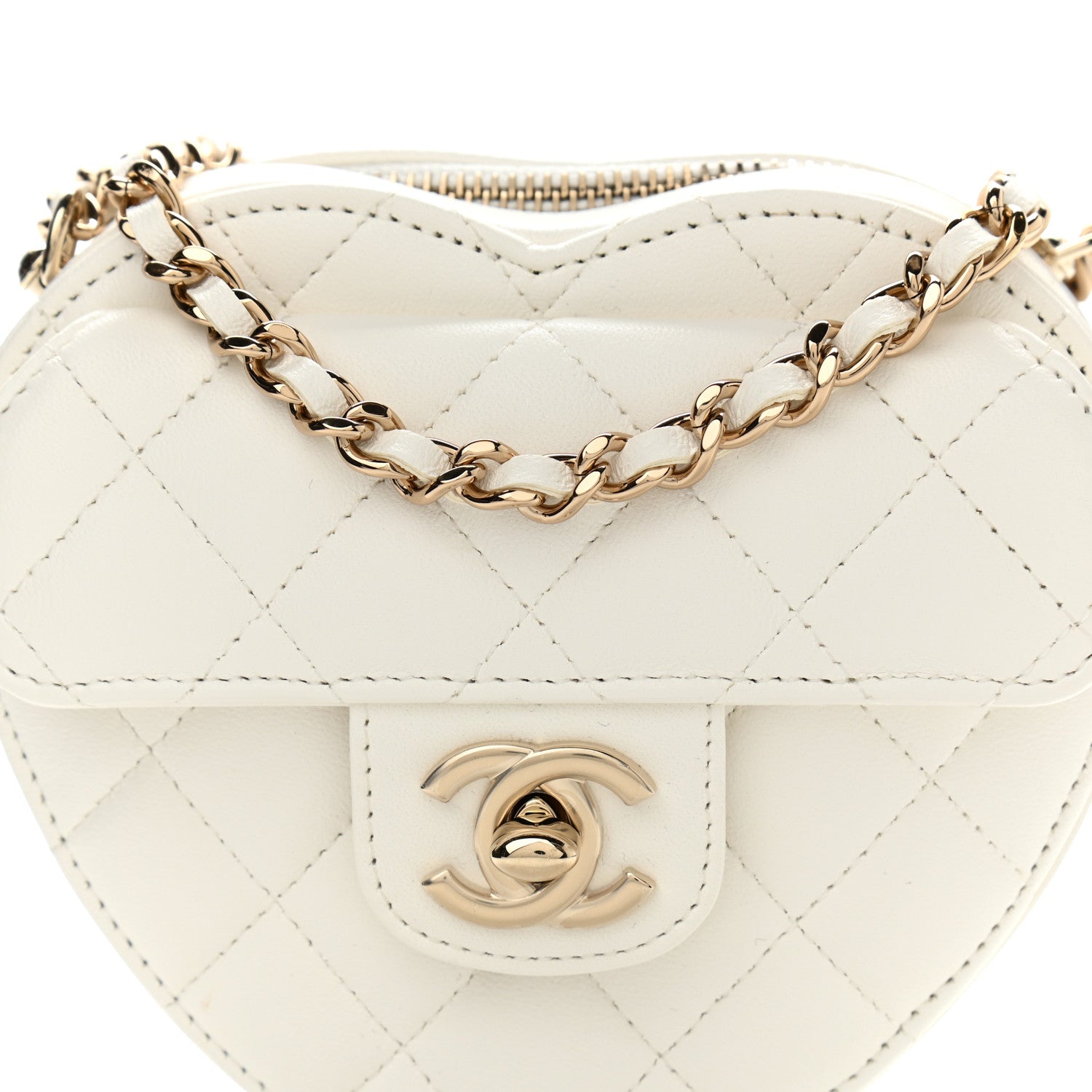 Chanel Lambskin Quilted CC In Love Heart Clutch With Chain White 8 of 11