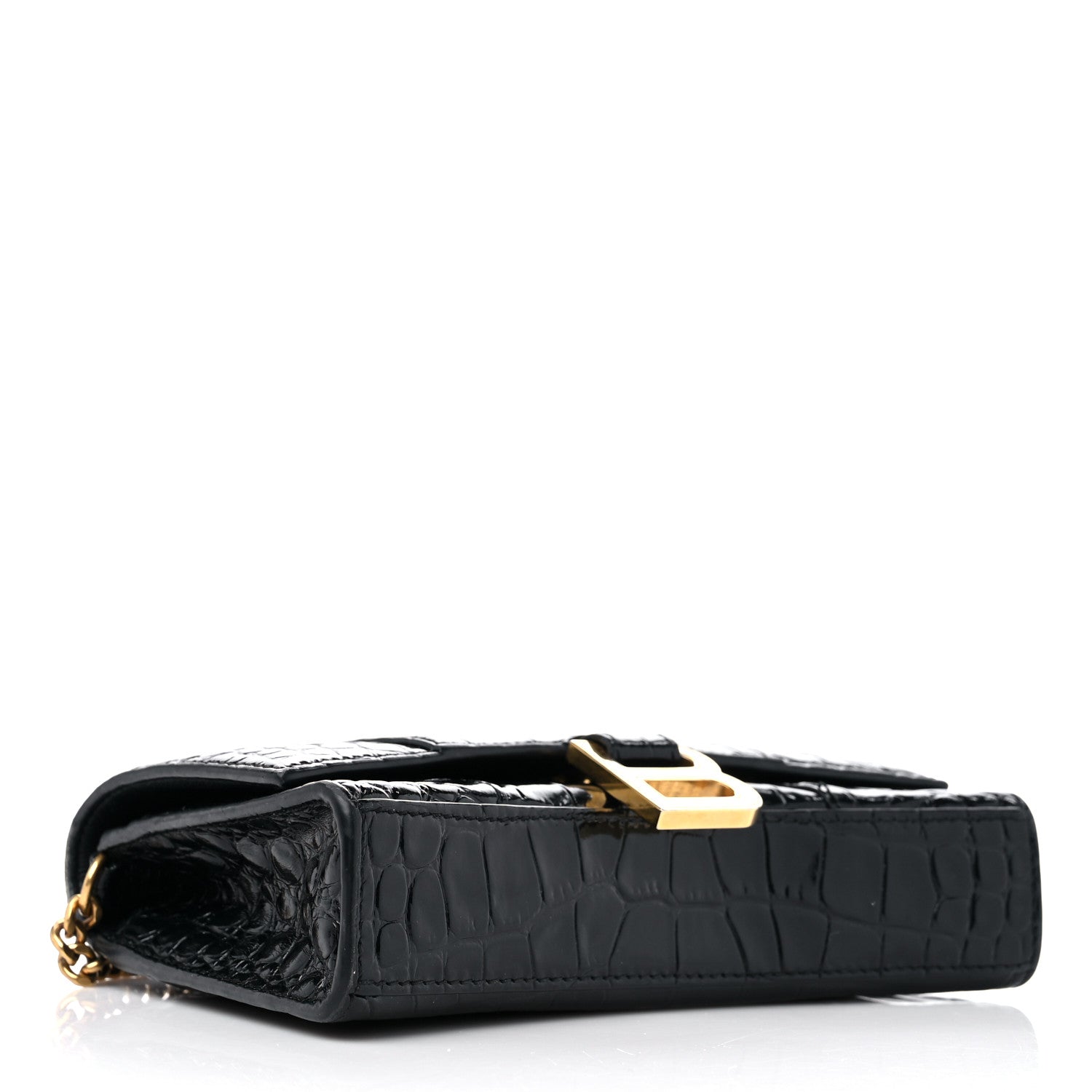 Balenciaga Shiny Calfskin Crocodile Embossed Hourglass Chain Bag Black 4 of 10