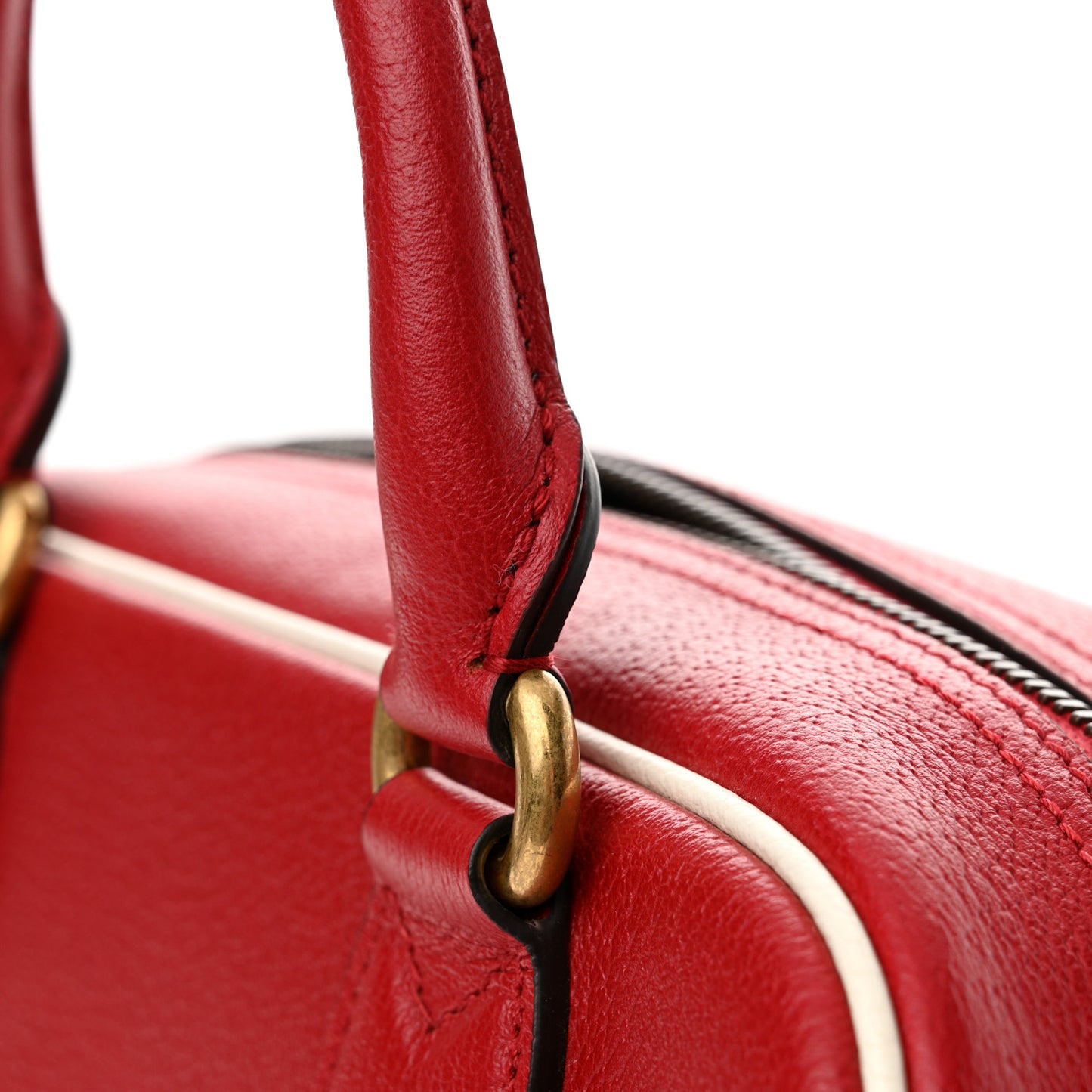 X ADIDAS Textured Dollar Calfskin Web Trefoil Logo Embossed Mini Bowling Bag Red Off White