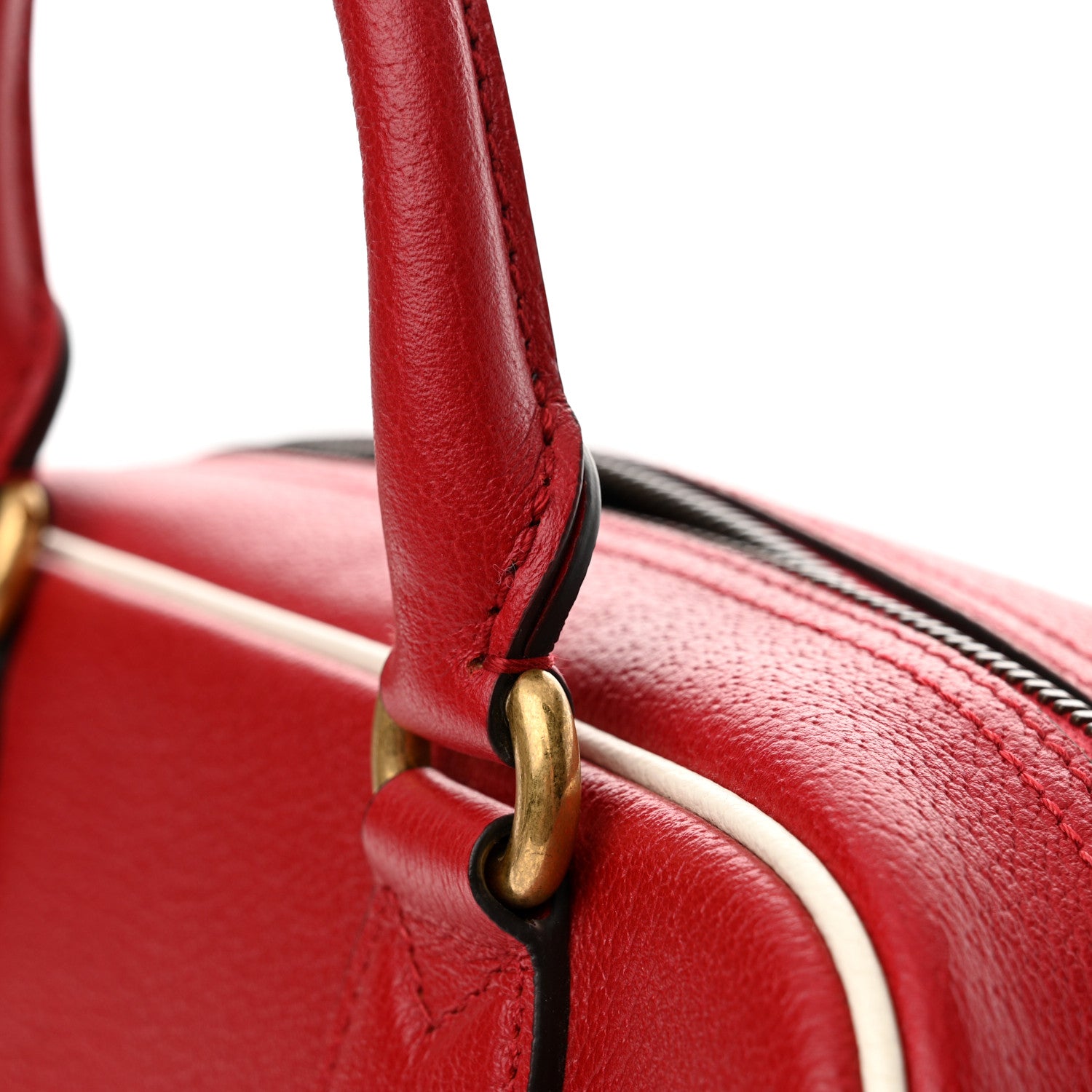 Gucci X ADIDAS Textured Dollar Calfskin Web Trefoil Logo Embossed Mini Bowling Bag Red Off White 11 of 11