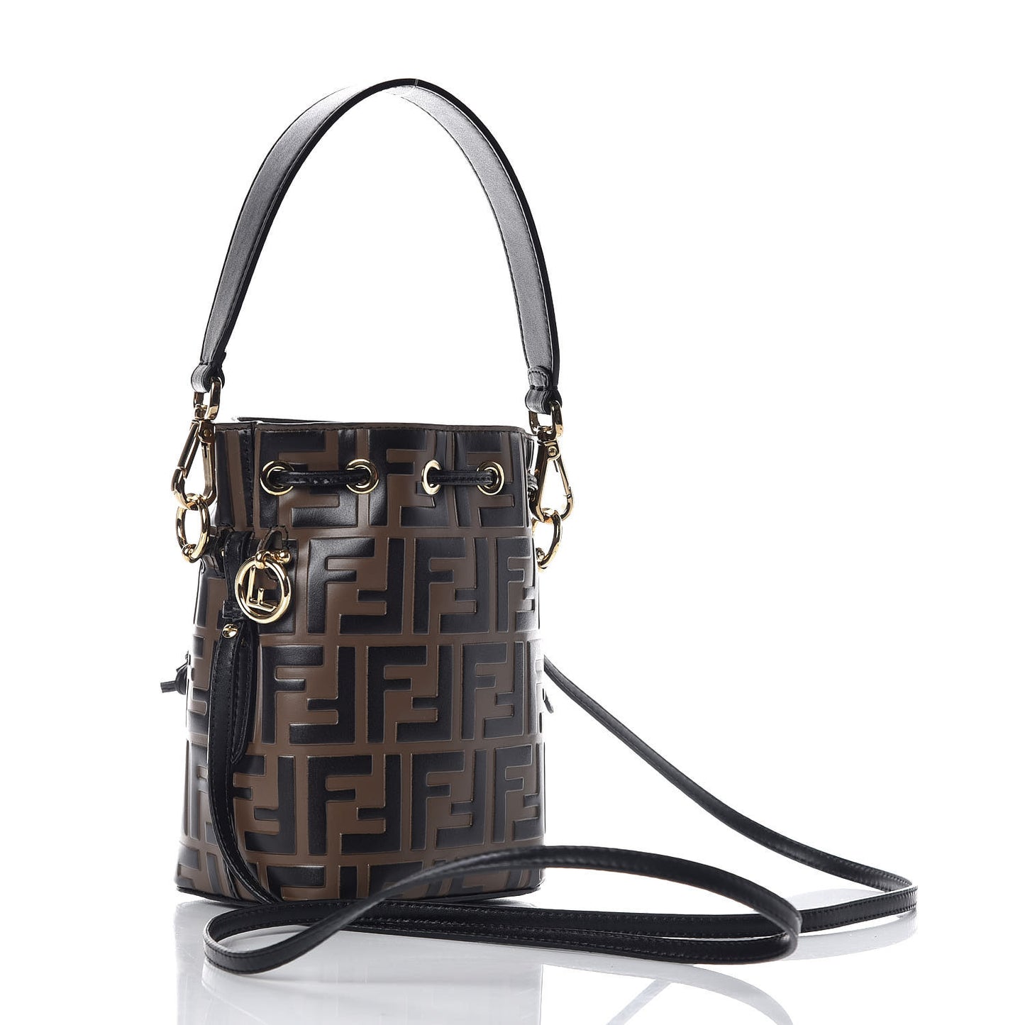 Vitello Liberty F is Fendi Bi-Color FF 1974 Embossed Mini Mon Tresor Bucket Bag Maya Black