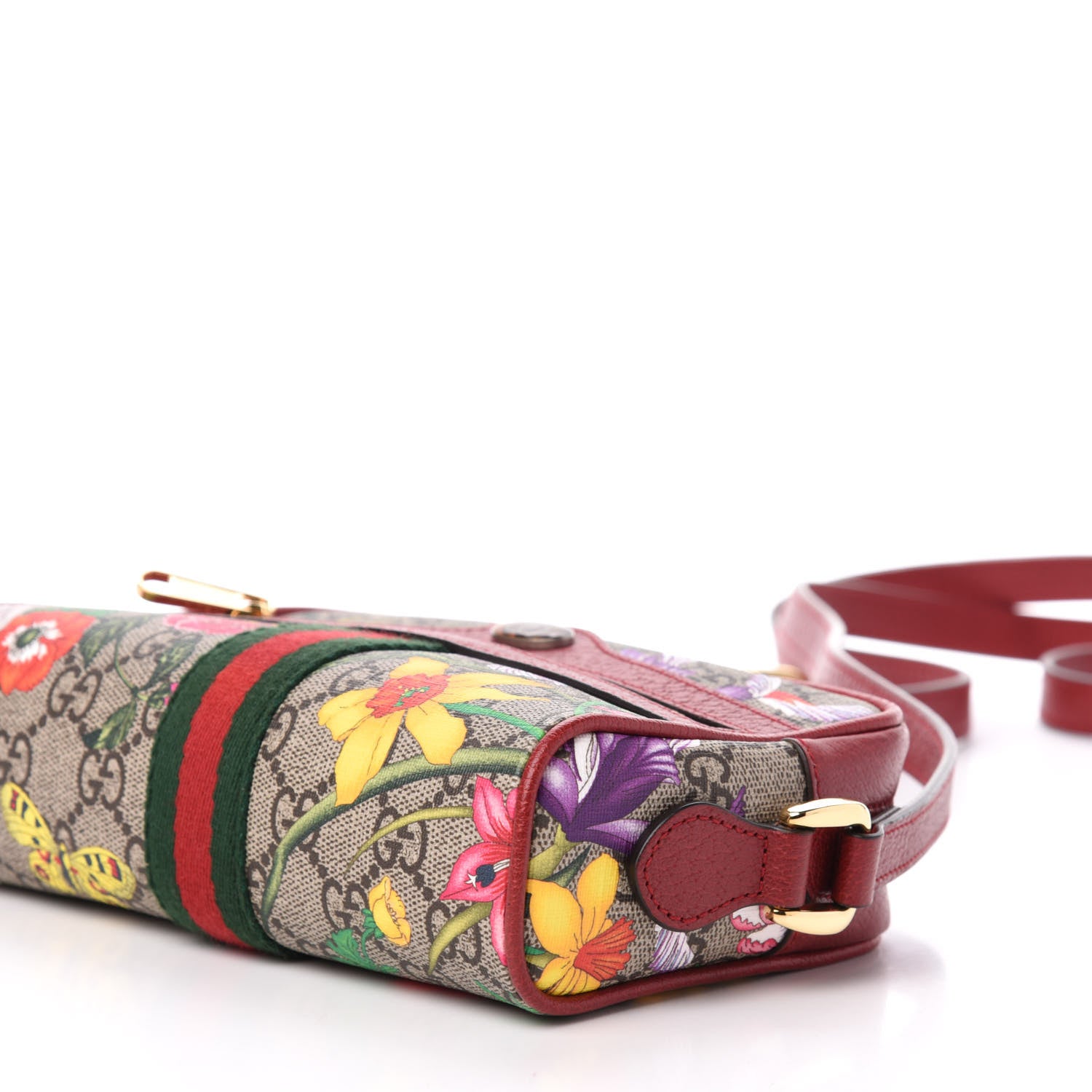Gucci GG Supreme Monogram Flora Web Mini Ophidia Shoulder Bag Red 9 of 10