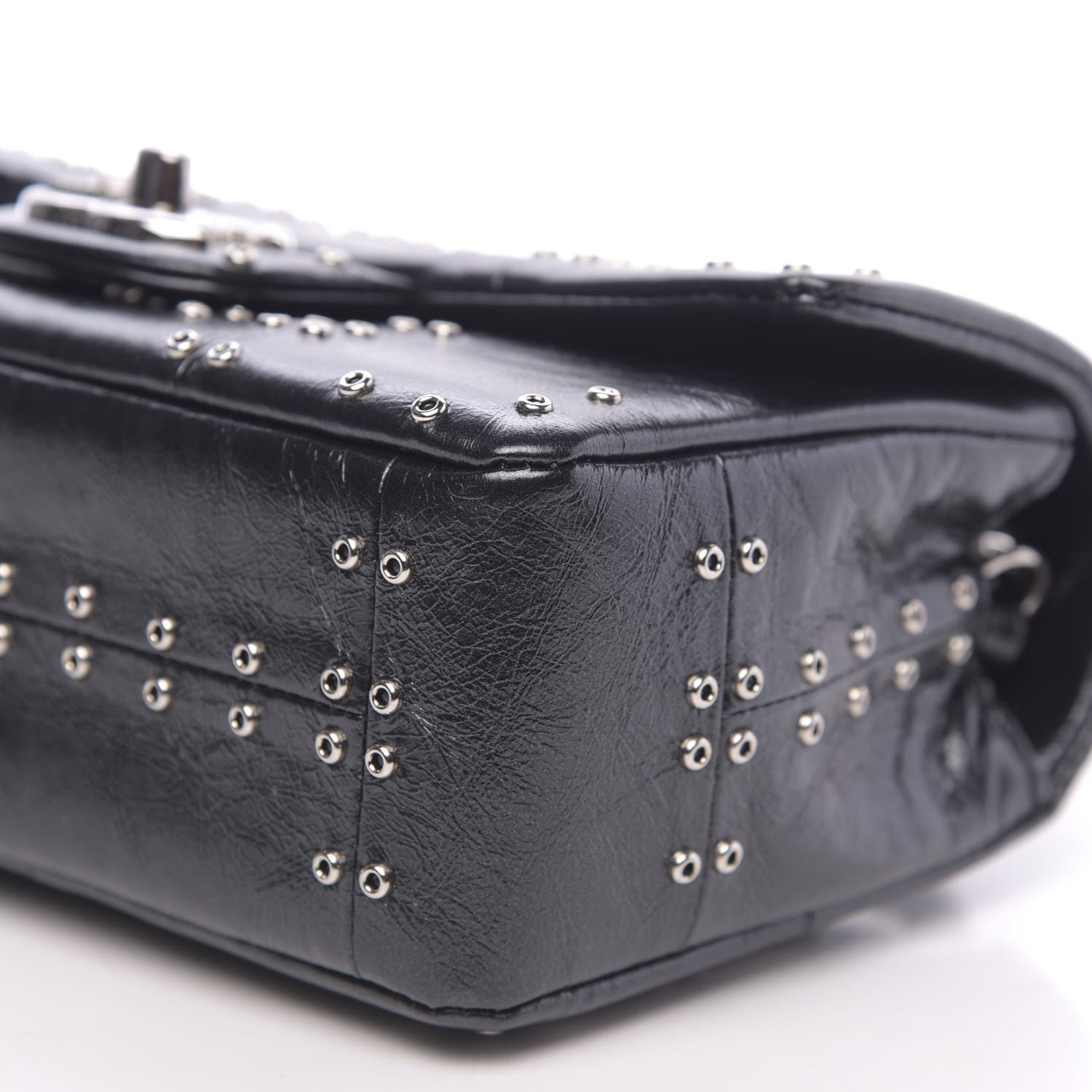 Chanel Glazed Calfskin Grommet Embellished Mini Airline Rectangular Flap Black 9 of 9
