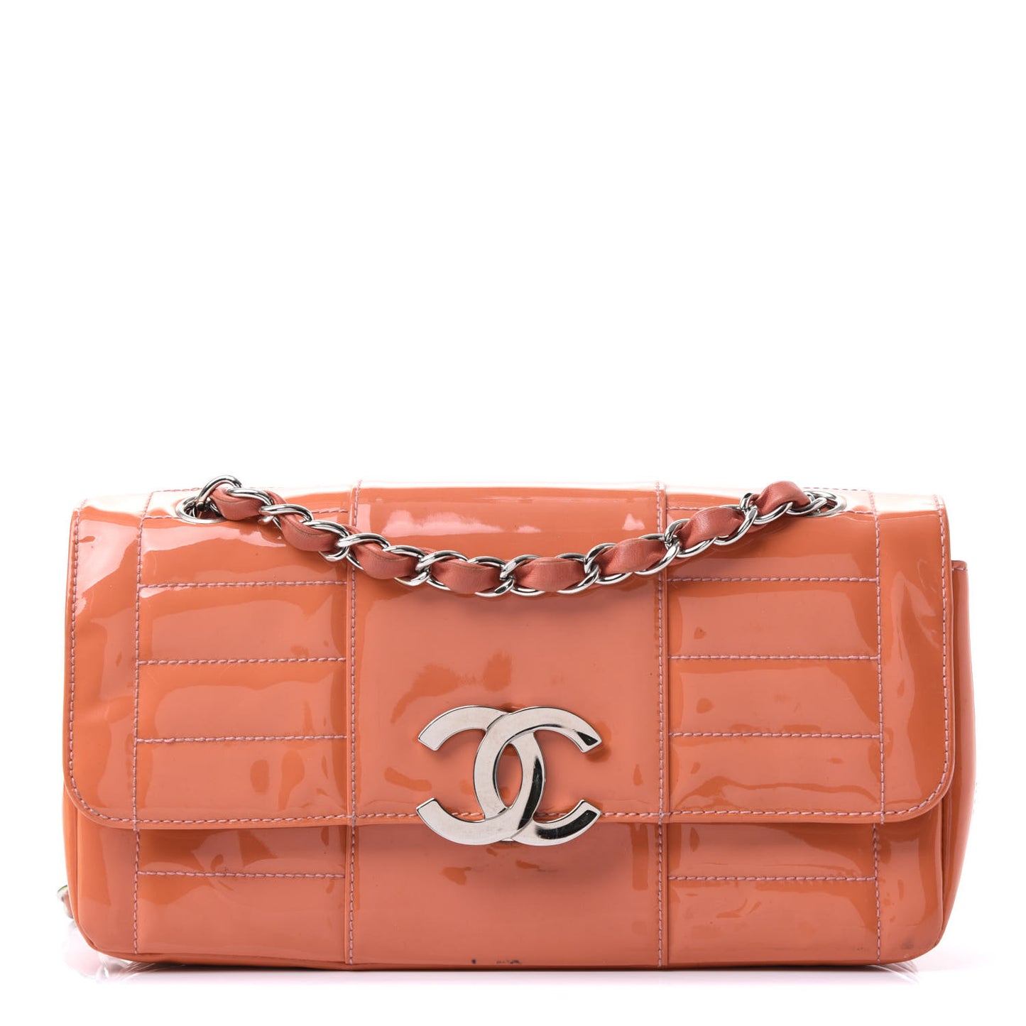 Patent Horizontal Quilted Medium Single Flap Pink