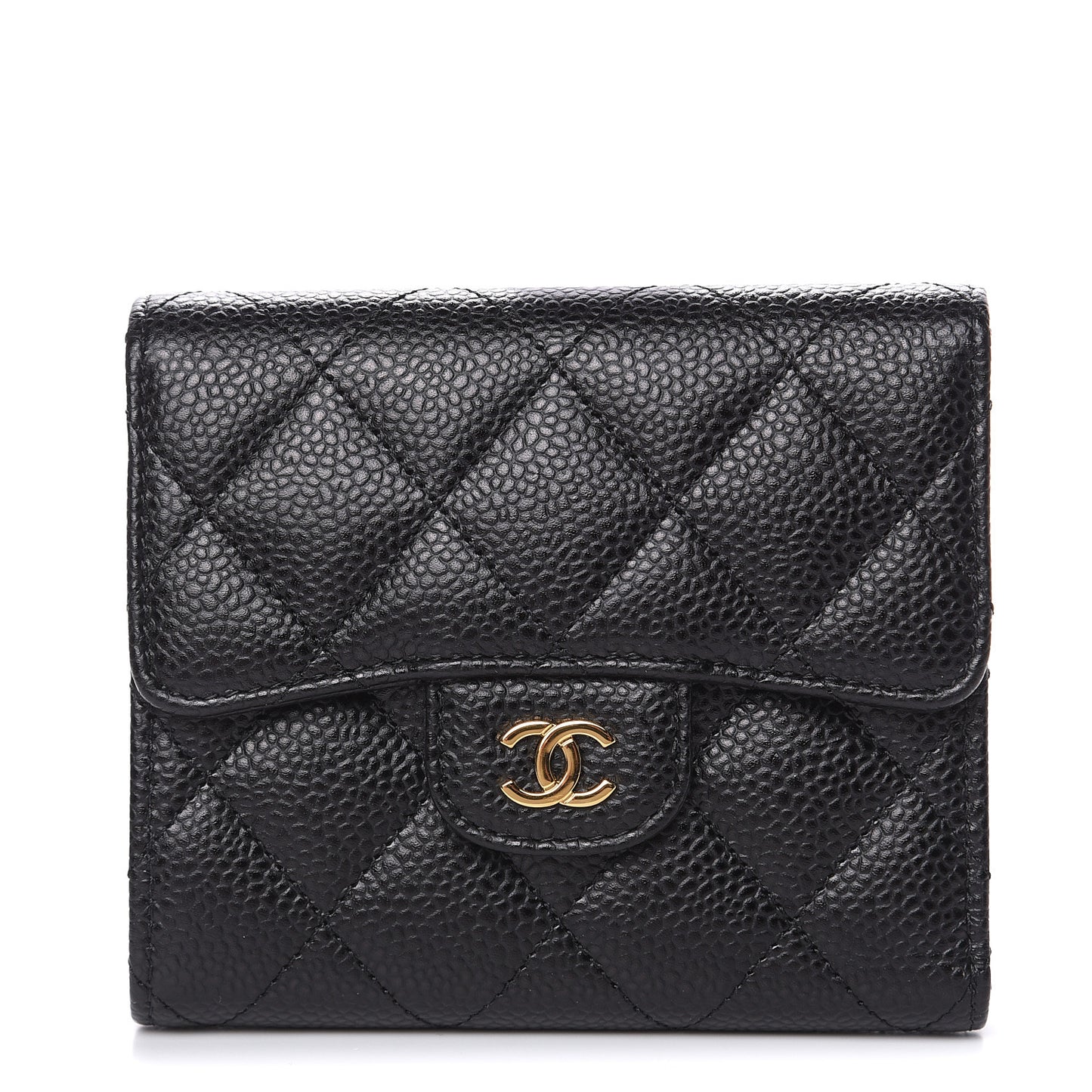 Caviar Quilted Compact Flap Wallet Black
