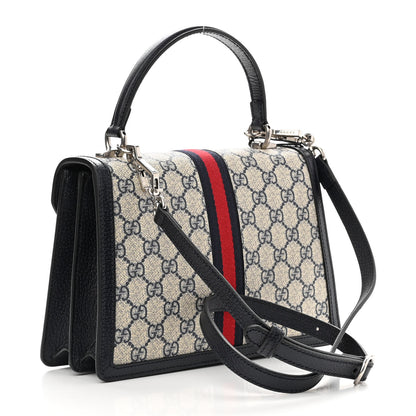 Gucci GG Supreme Monogram Textured Dollar Calfskin Web Small Ophidia Padlock Top Handle Bag Beige Blue 3 of 10