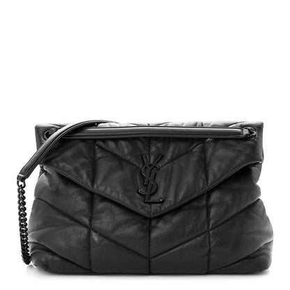 Saint Laurent Lambskin Quilted Monogram Monochrome Medium Loulou Puffer Chain Satchel Black 1 of 10