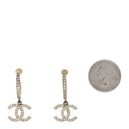Chanel Crystal Lock Symbols CC Hoop Drop Earrings Gold 2 of 7