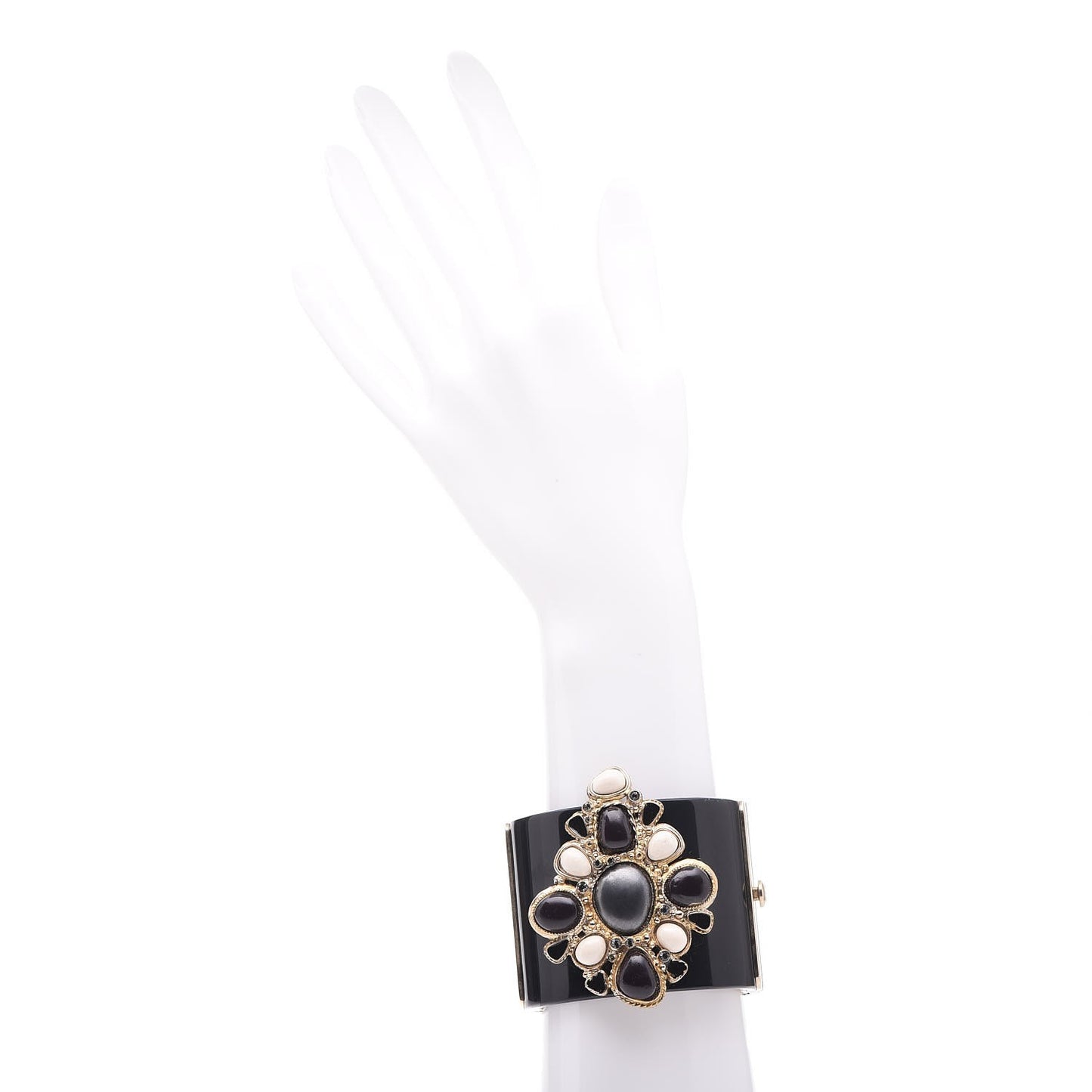 Resin Crystal Cabochon Cuff Black
