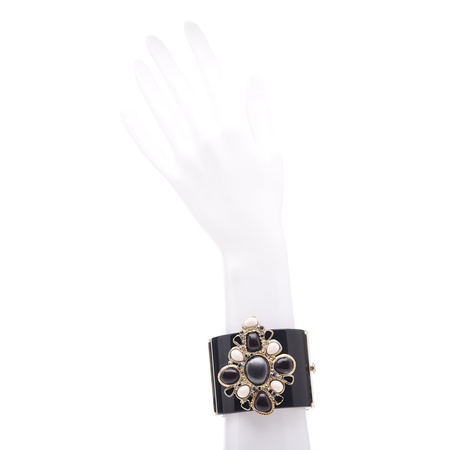 Chanel Resin Crystal Cabochon Cuff Black 2 of 5