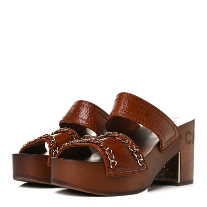 Chanel Glazed Calfskin Wood Chain Sandals 36 Brown 3 of 14