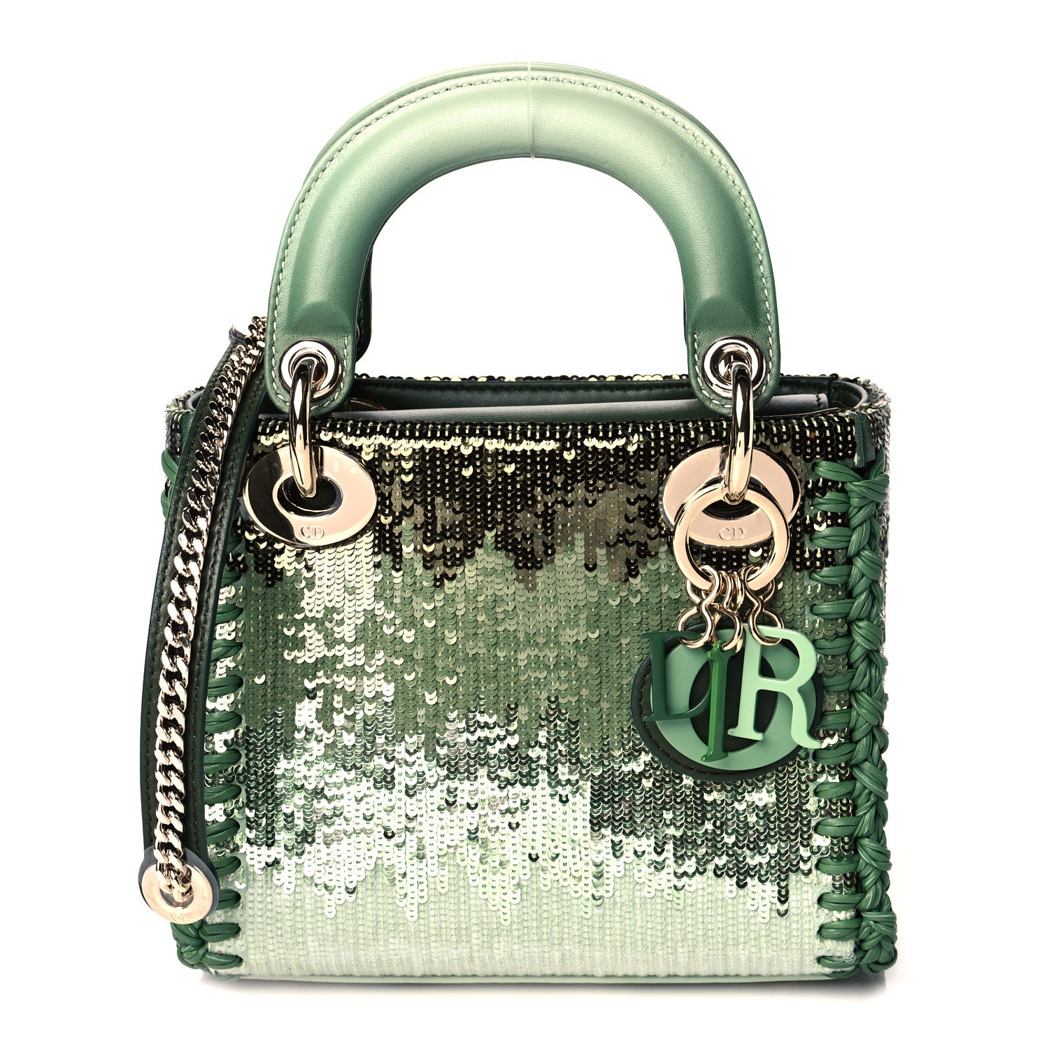 Christian Dior Calfskin Sequin Gradient Stitched Mini Lady Dior Green 1 of 13