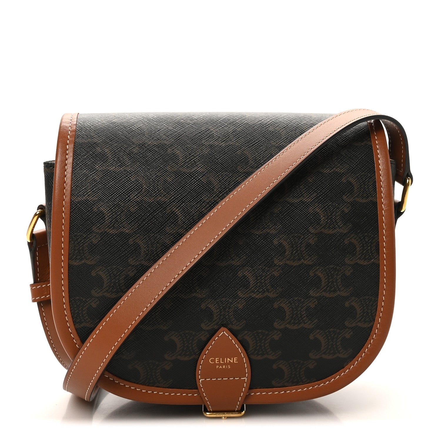 Celine Triomphe Canvas Medium Folco Bag Tan 1 of 9