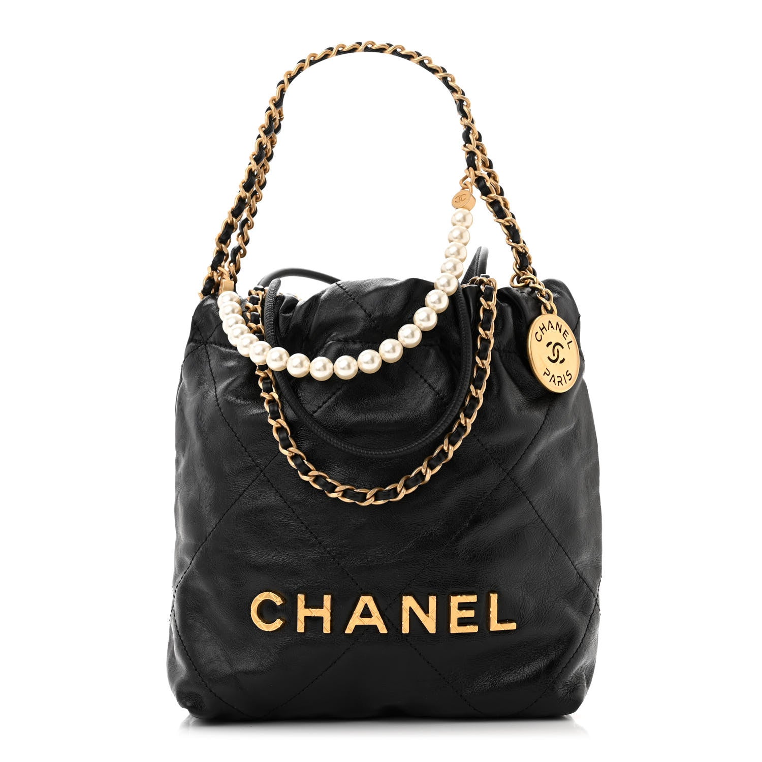 Chanel Shiny Crumpled Calfskin Quilted Pearl Mini Chanel 22 Black 1 of 10