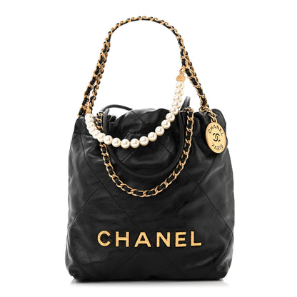 Chanel Shiny Crumpled Calfskin Quilted Pearl Mini Chanel 22 Black 1 of 10