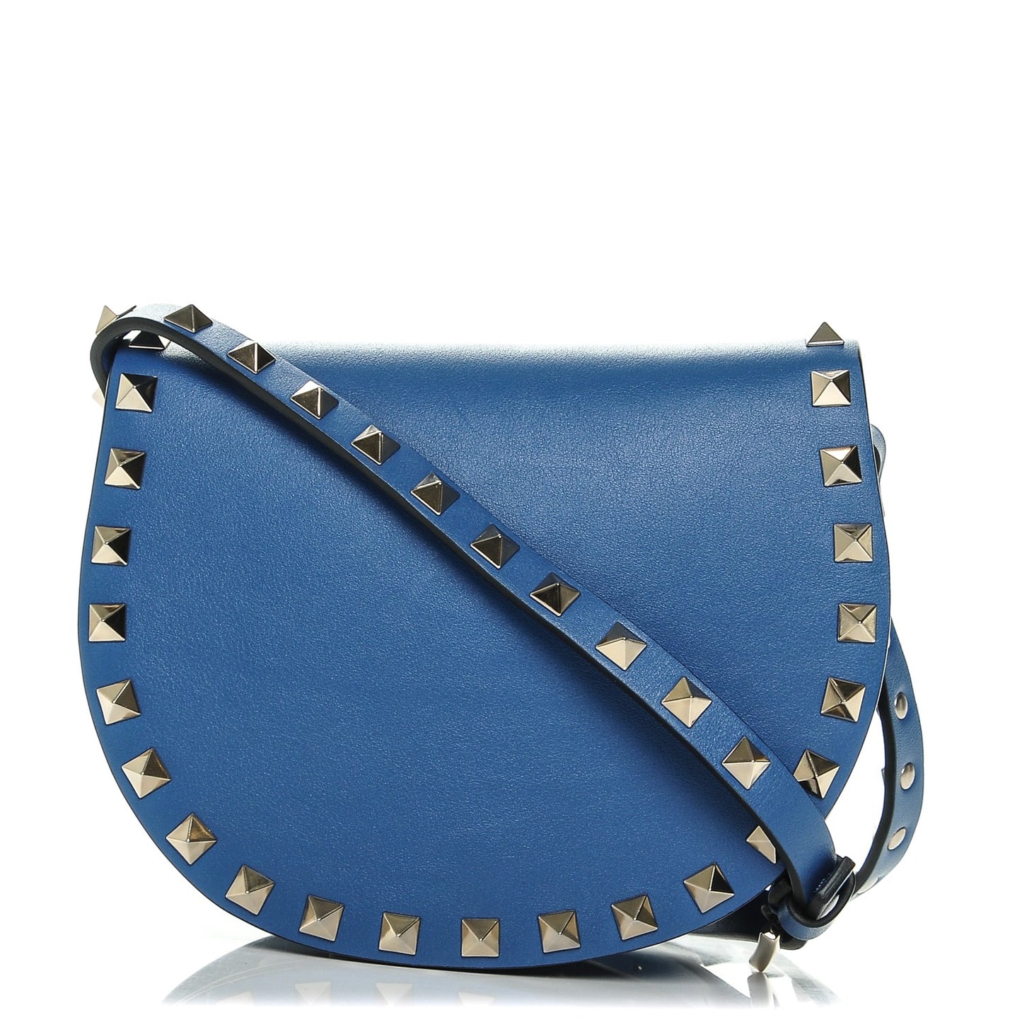 Vitello Mini Rockstud Halfmoon Saddle Bag Light Sapphire