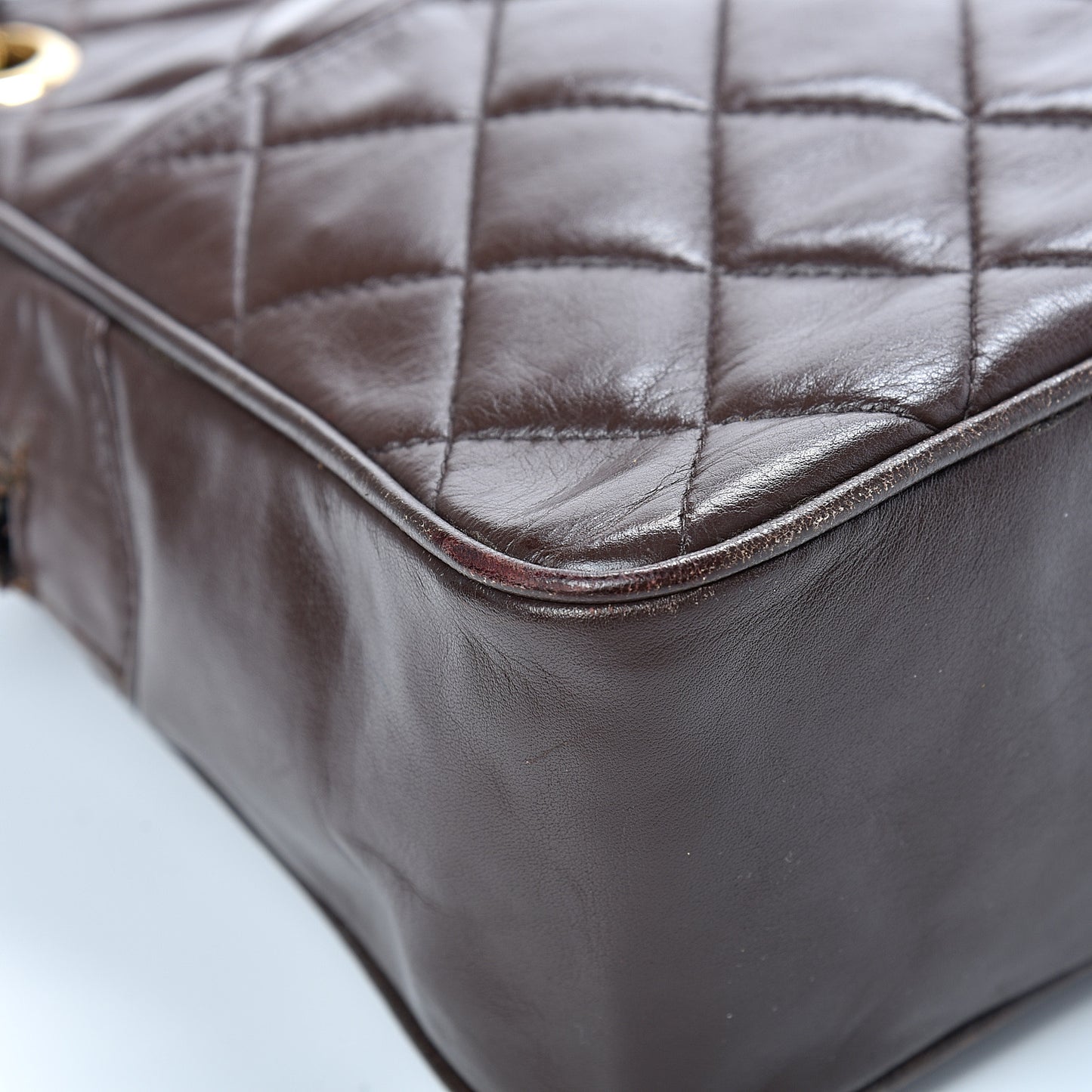 Lambskin Quilted Large Camera Case Brown