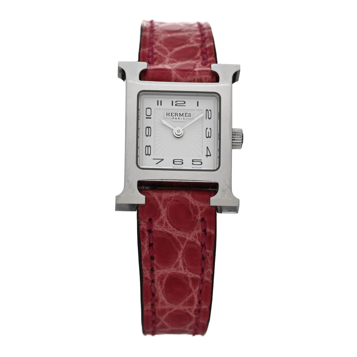 Stainless Steel Alligator 17.2mm Heure H Hour Quartz Watch Framboise