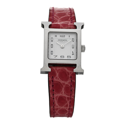 Hermes Stainless Steel Alligator 17.2mm Heure H Hour Quartz Watch Framboise 1 of 5