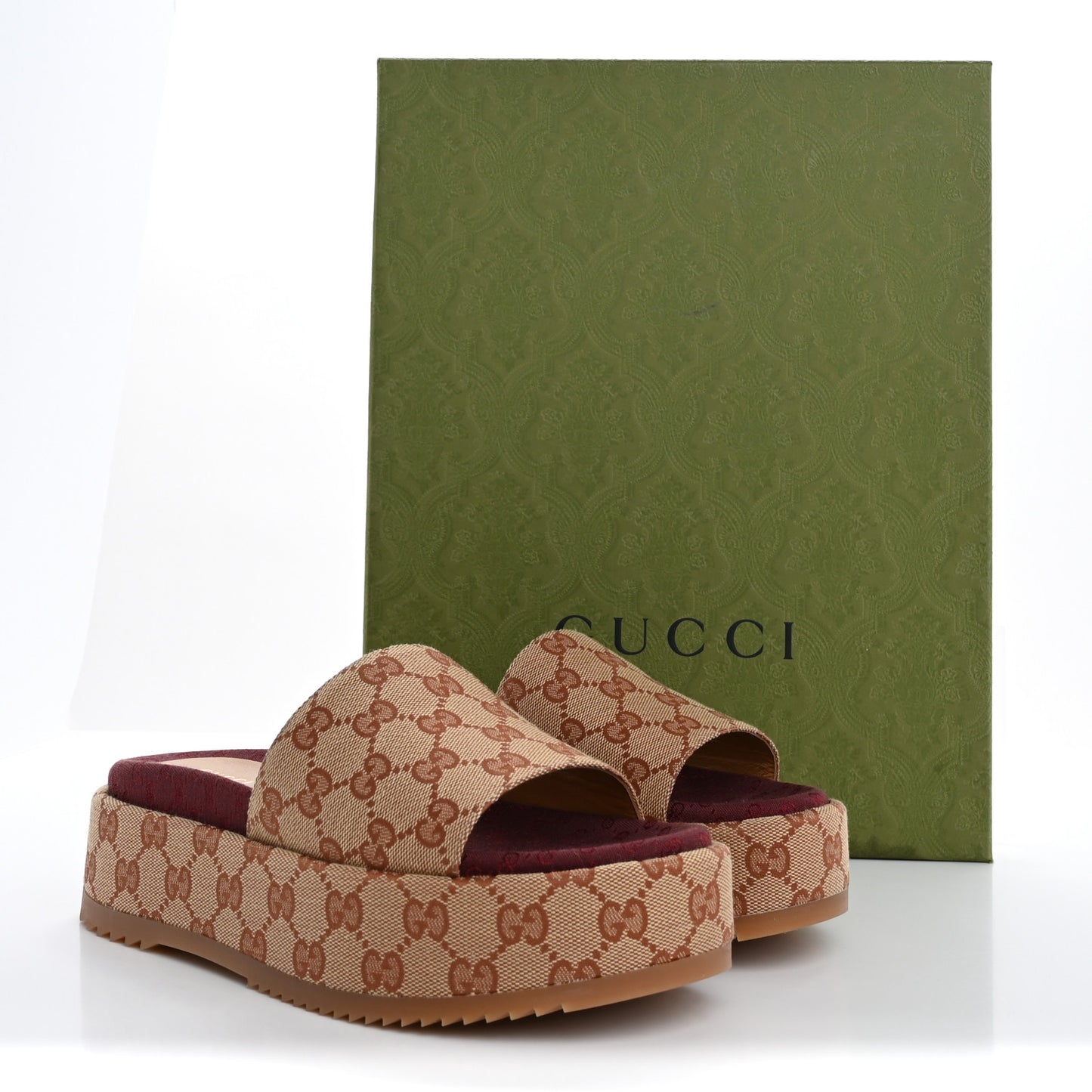 Canvas GG Monogram Angelina Platform Slide Sandals 37.5 Beige Ruggine