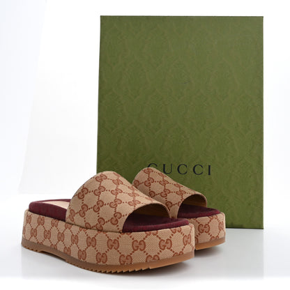 Gucci Canvas GG Monogram Angelina Platform Slide Sandals 37.5 Beige Ruggine 10 of 10