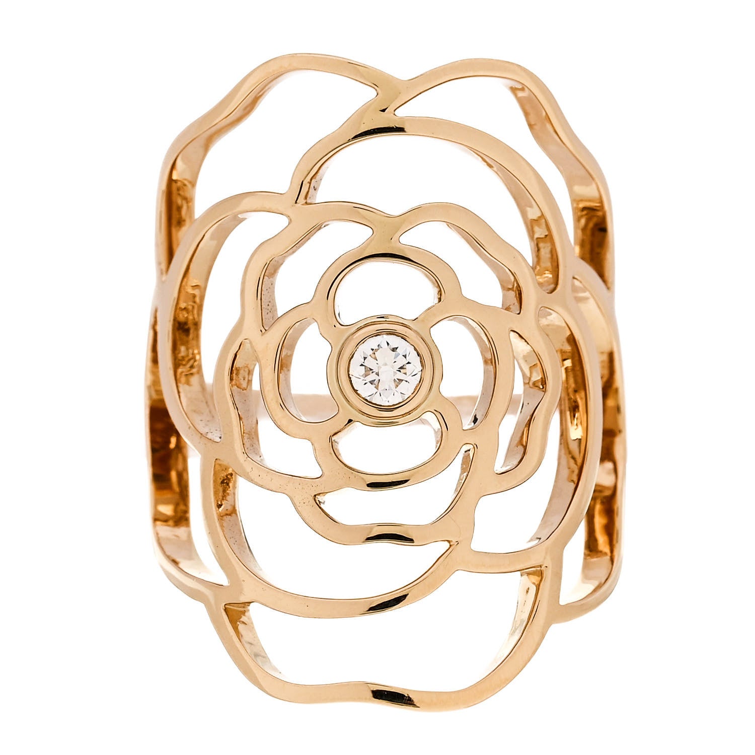 Chanel 18K Yellow Gold Diamond Petales de Camellia Ring 54 6.75 1 of 6