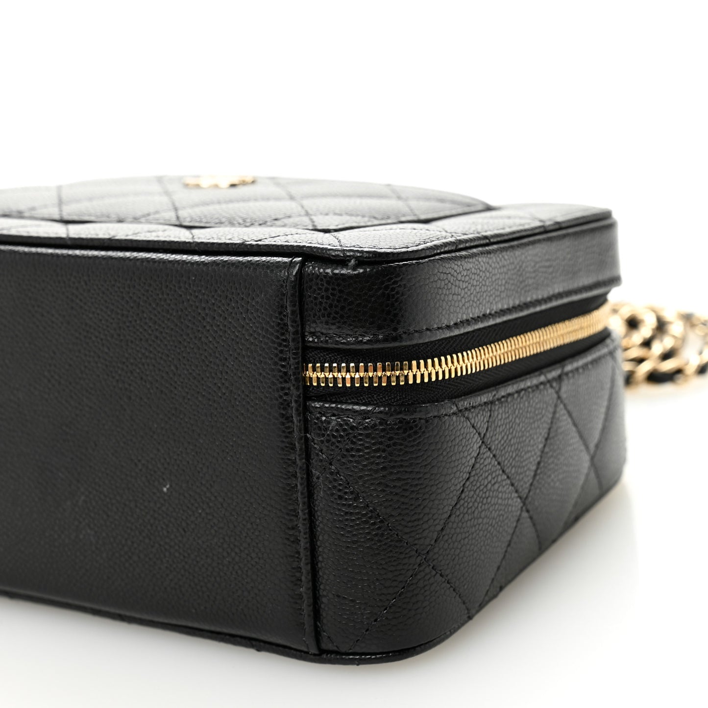 Caviar Quilted Top Handle Vanity With Chain Black