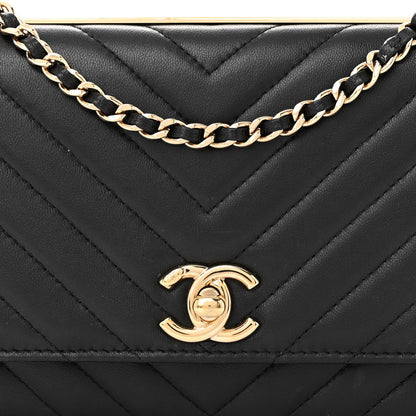 Chanel Lambskin Chevron Quilted Trendy CC Wallet On Chain WOC Black 8 of 10