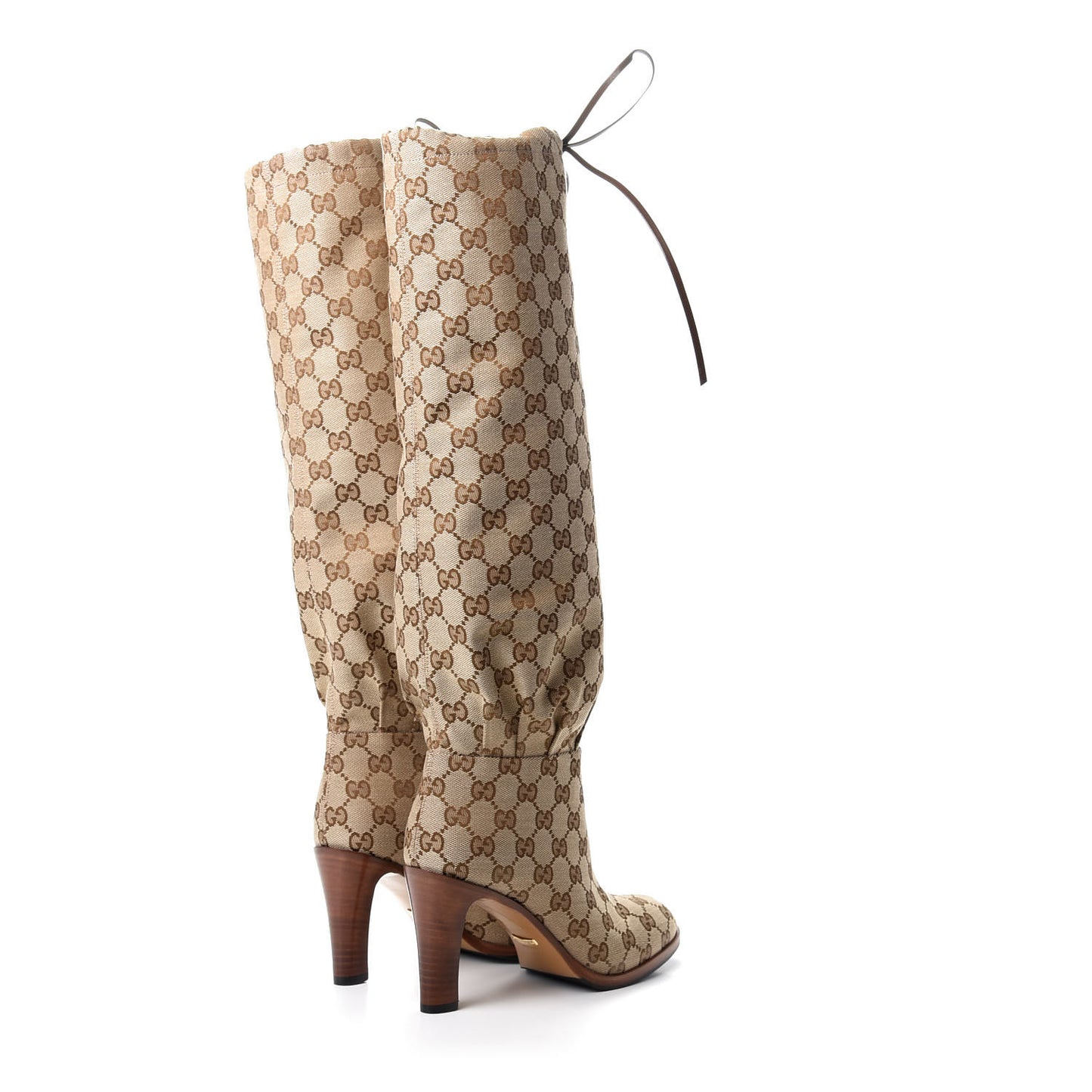 Monogram Lisa Mid Heel Boots 36 Beige Ebony