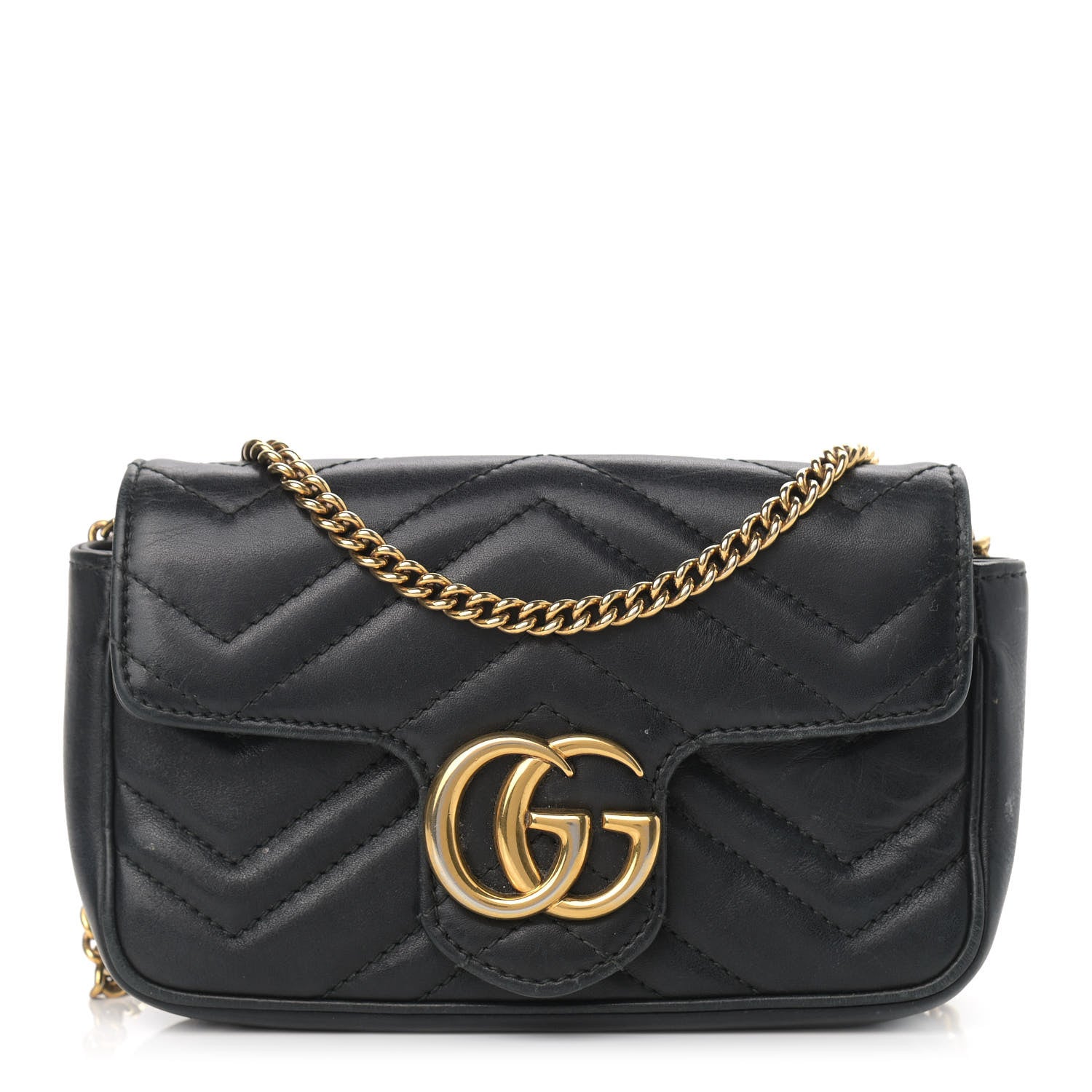 Gucci Calfskin Matelasse Super Mini GG Marmont Shoulder Bag Black 1 of 16