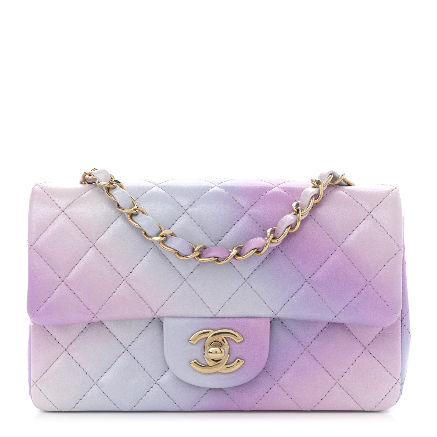 Chanel Lambskin Quilted Tie Dye Ombre Mini Rectangular Flap Purple Blue Pink 1 of 10