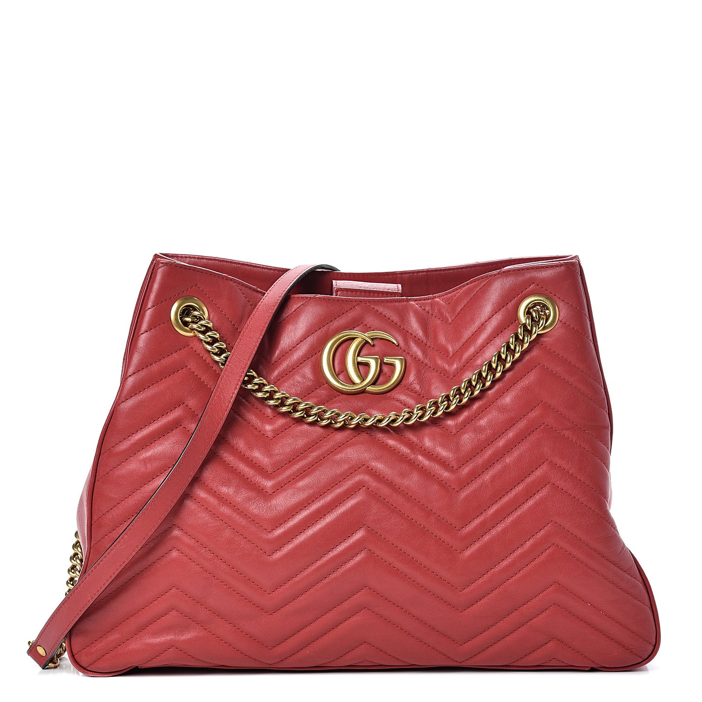 Calfskin Matelasse Medium GG Marmont Shoulder Tote Bag Hibiscus Red