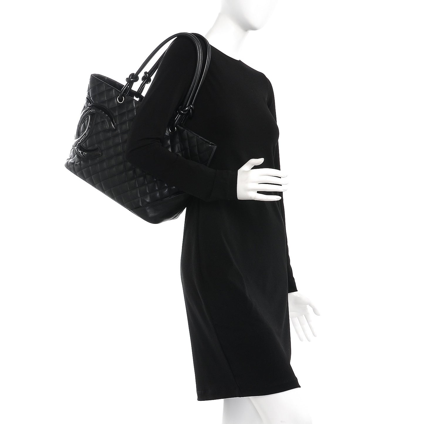 Calfskin Quilted Large Cambon Tote Black