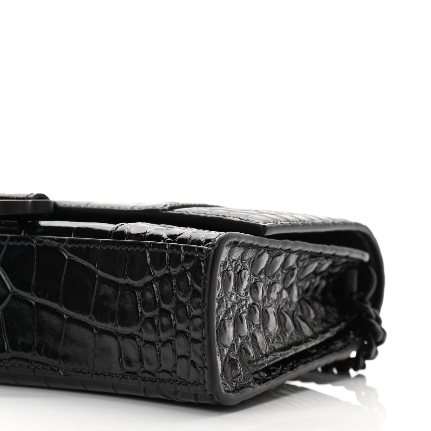Balenciaga Shiny Calfskin Monochrome Crocodile Embossed Small Hourglass Evening Chain Bag Black 8 of 8