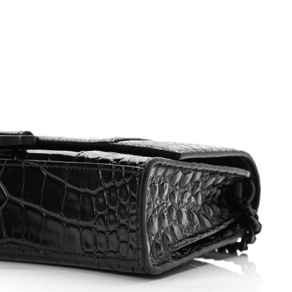Balenciaga Shiny Calfskin Monochrome Crocodile Embossed Small Hourglass Evening Chain Bag Black 8 of 8
