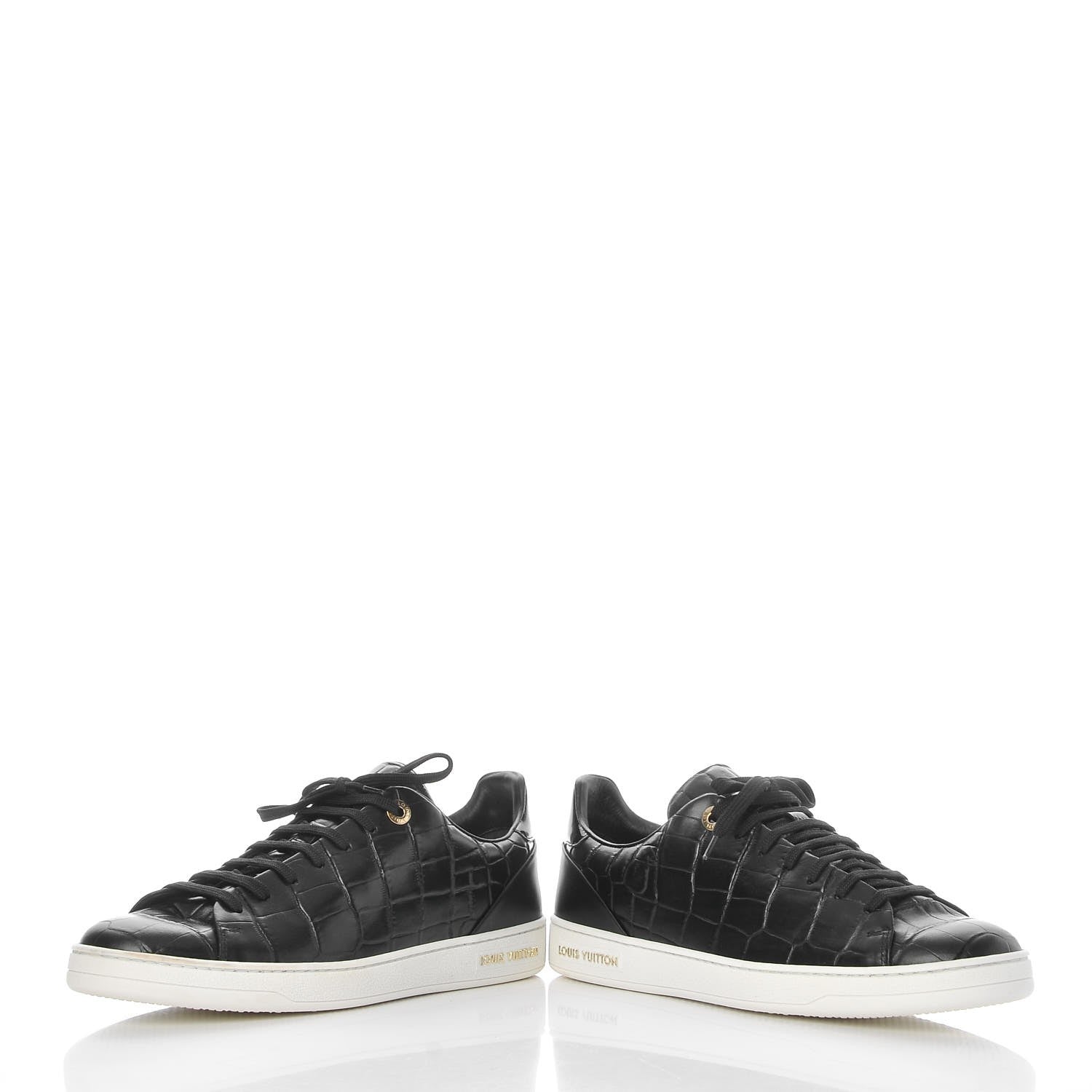 Louis Vuitton Calfskin Crocodile Embossed Frontrow Sneakers 39.5 Black 6 of 11