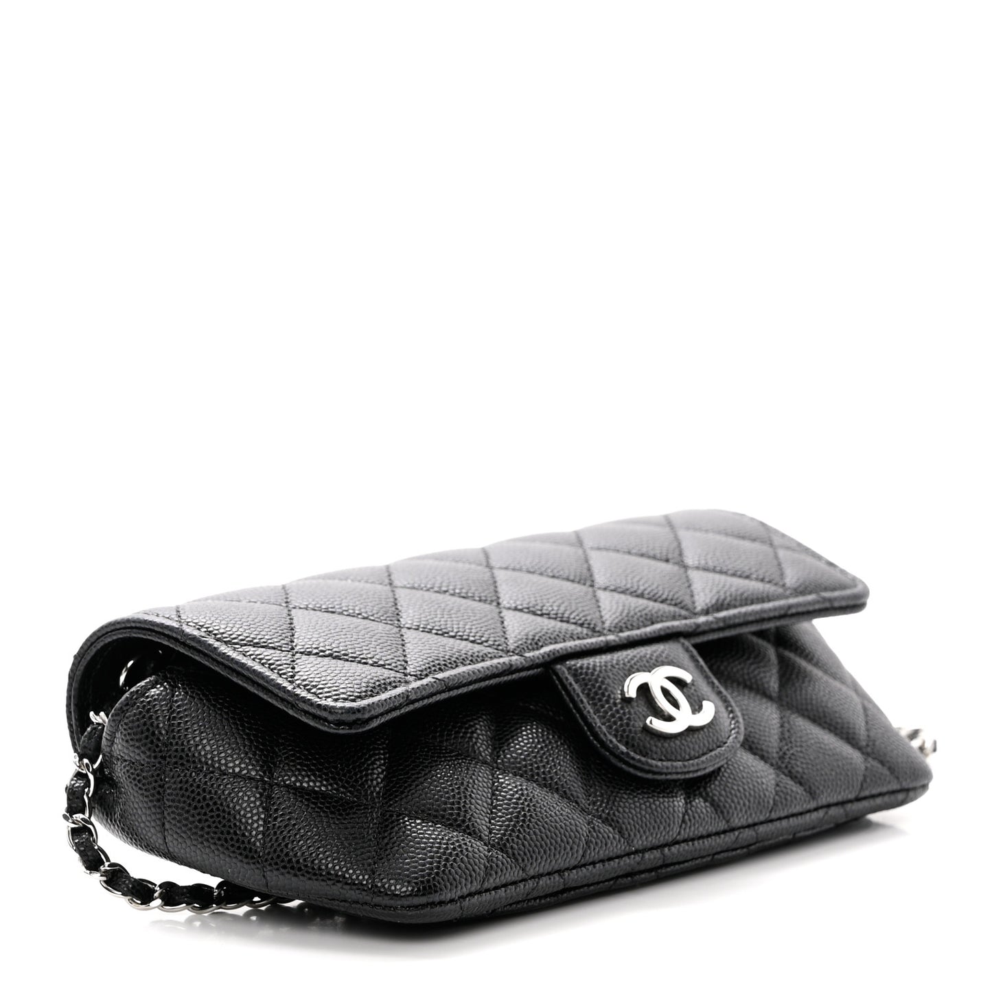 Caviar Quilted Glasses Case With Chain Black
