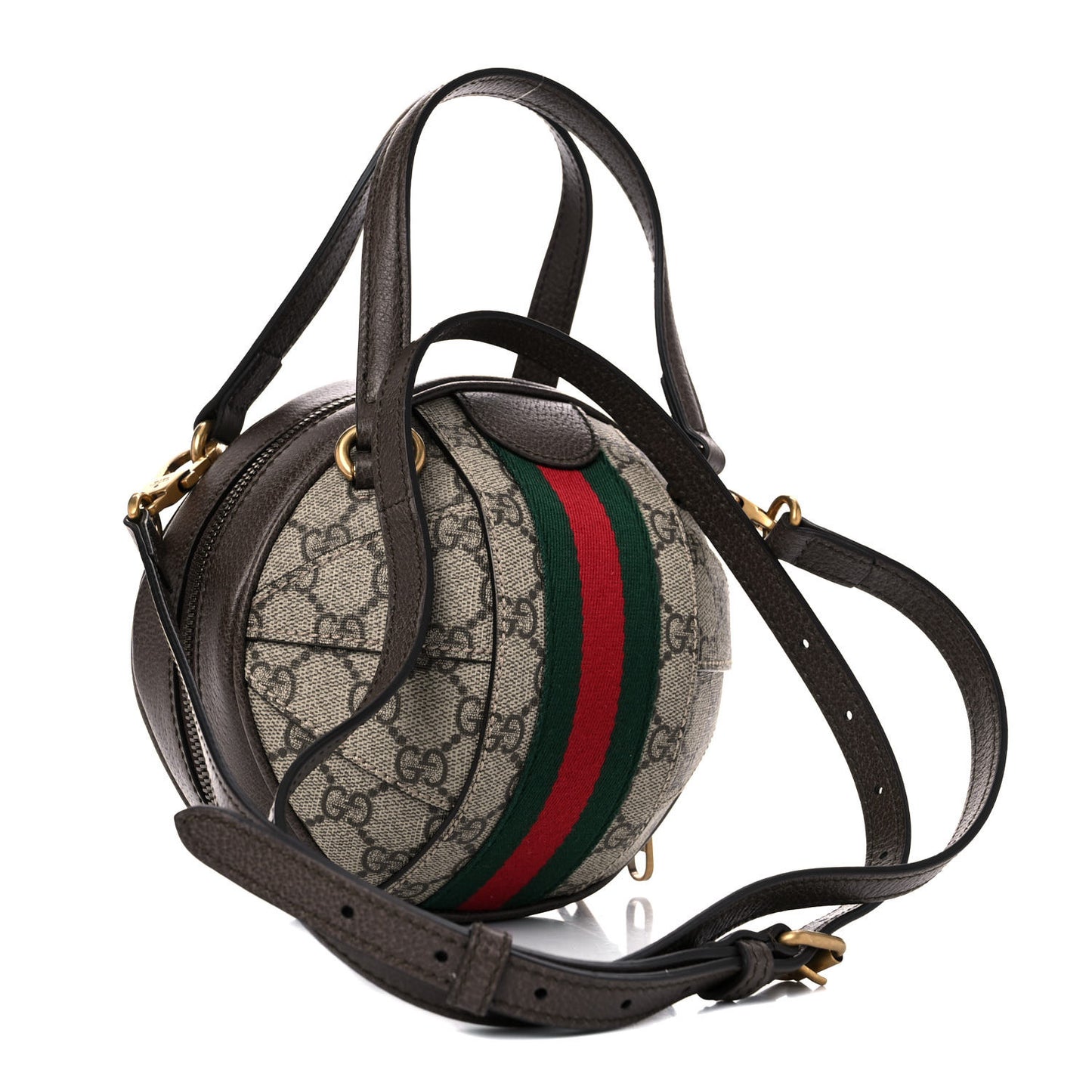 GG Supreme Monogram Textured Dollar Calfskin Web Mini Ophidia Basketball Shaped Shoulder Bag Beige Ebony New Acero