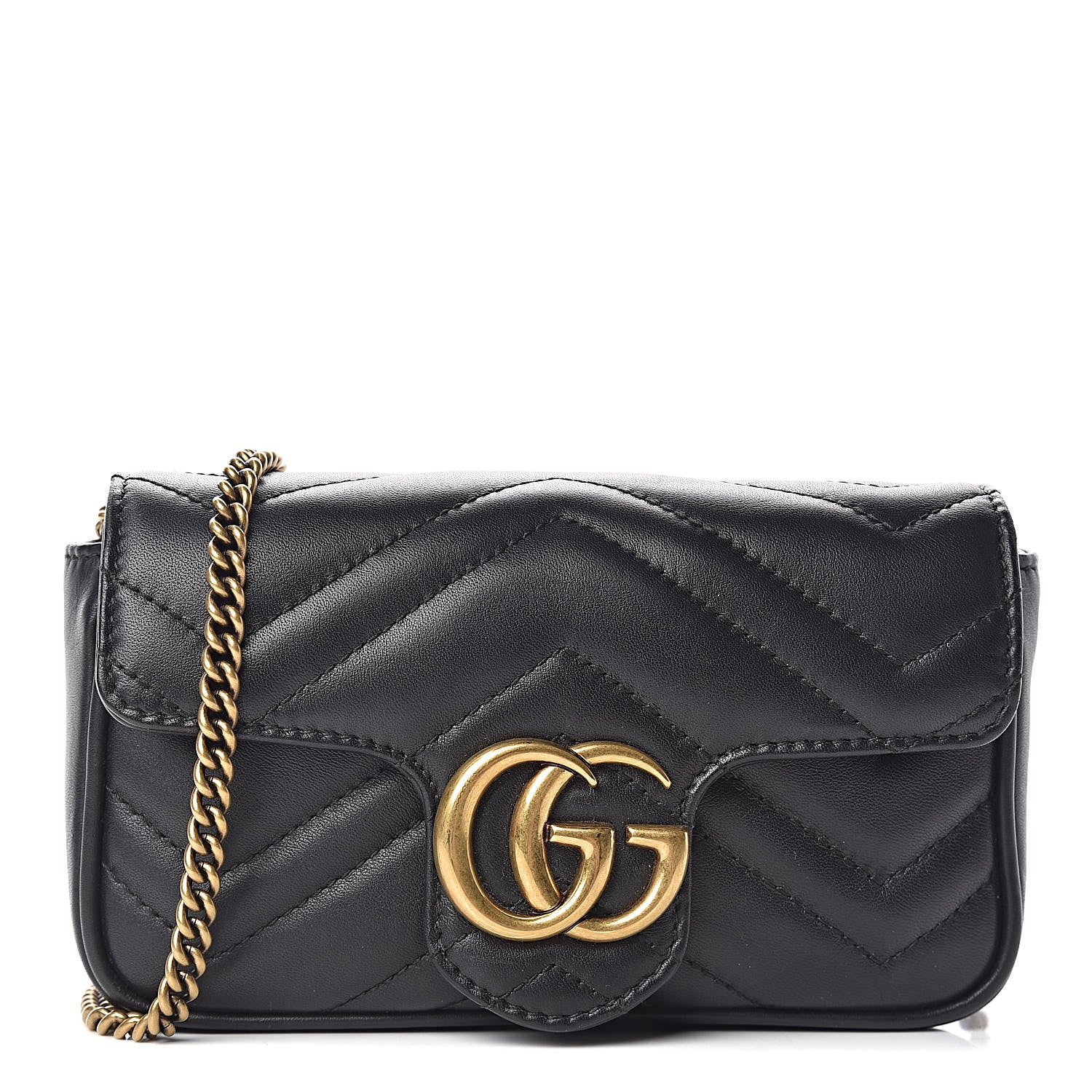 Gucci Calfskin Matelasse Super Mini GG Marmont Shoulder Bag Black 1 of 10