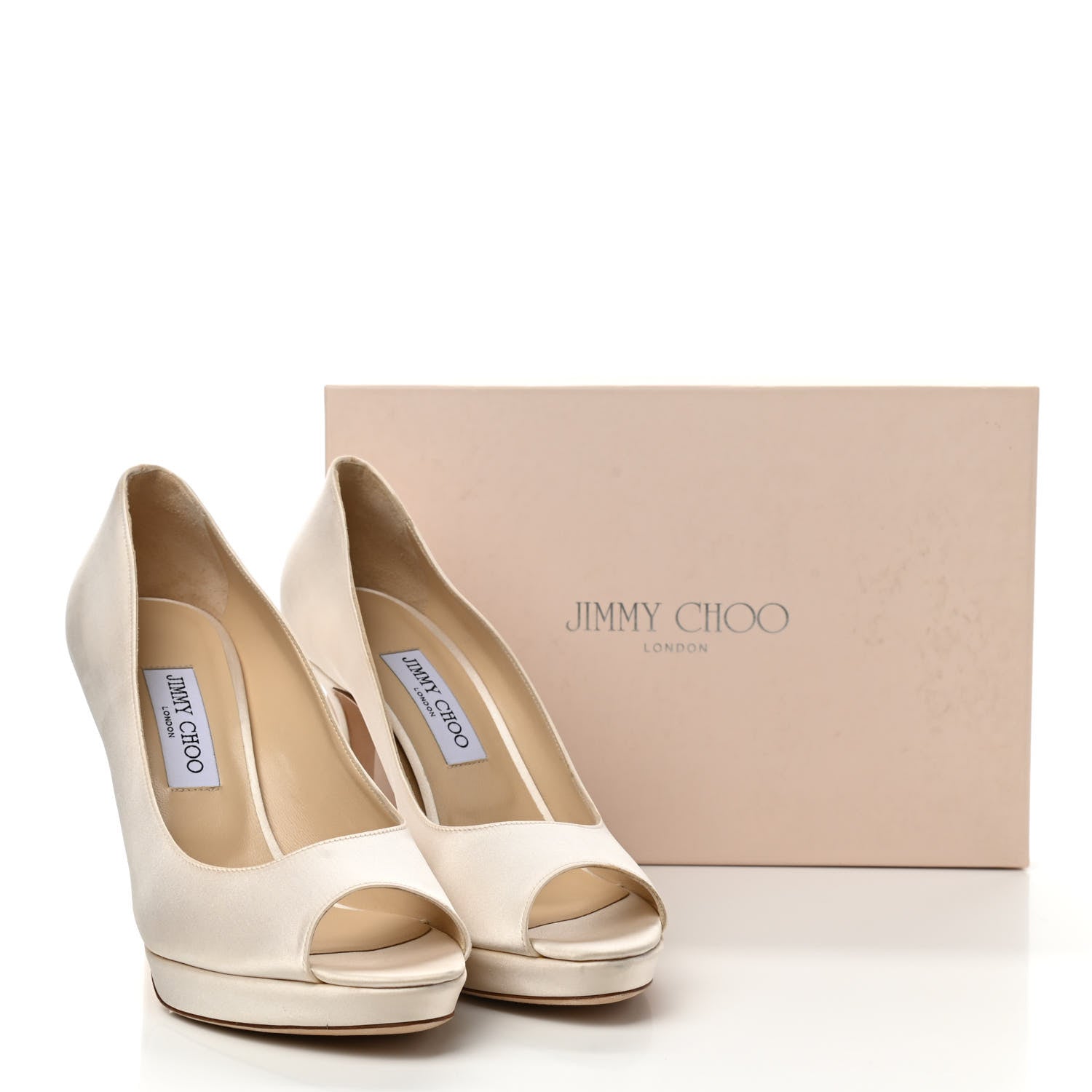 Jimmy Choo Satin Luna Platform Peep Toe Pumps 40.5 Ivory 15 of 15