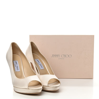 Jimmy Choo Satin Luna Platform Peep Toe Pumps 40.5 Ivory 15 of 15