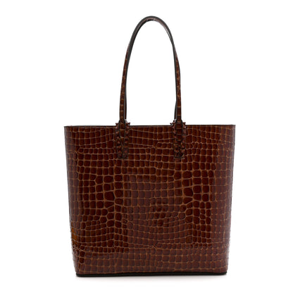 Christian Louboutin Patent Calfskin Crocodile Embossed Spikes Zipped Cabata Tote Acajou 1 of 10