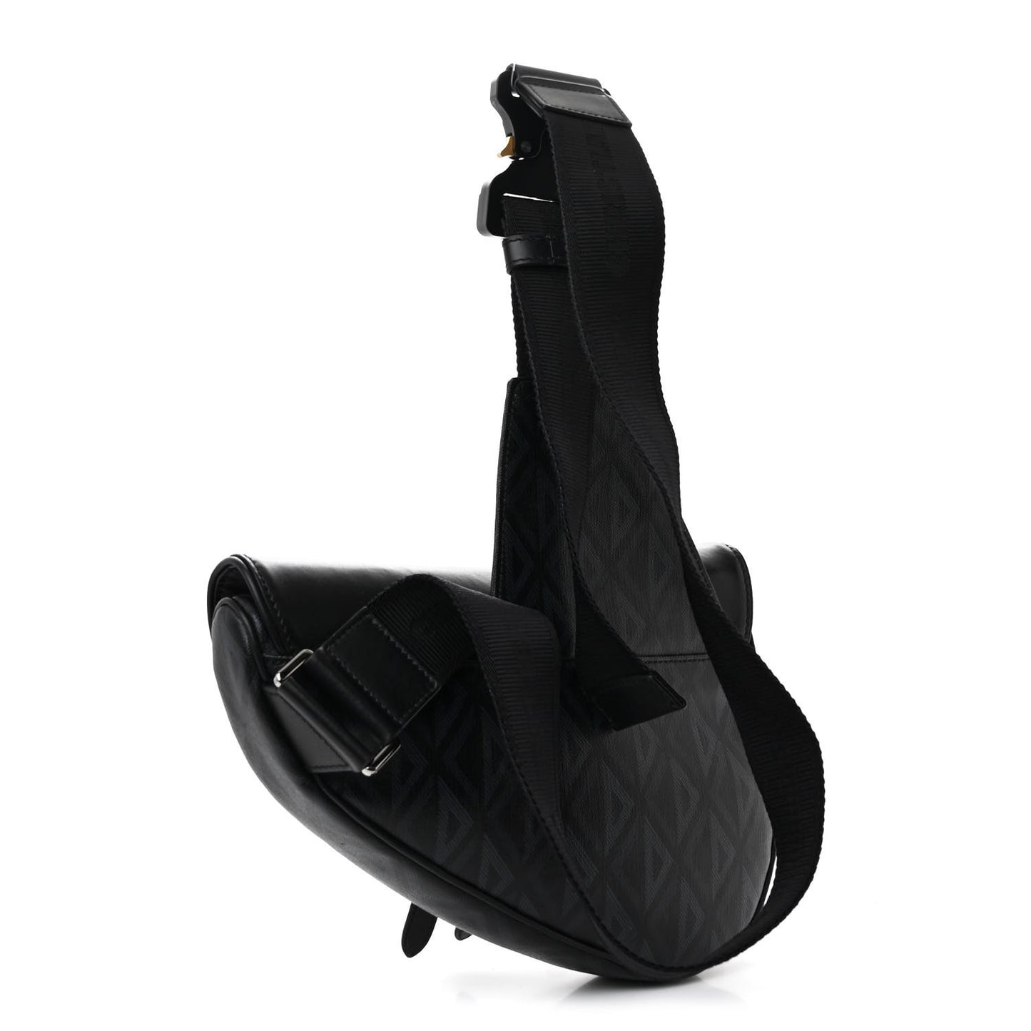 Coated Canvas CD Diamond Printed Mens Saddle Bag Black