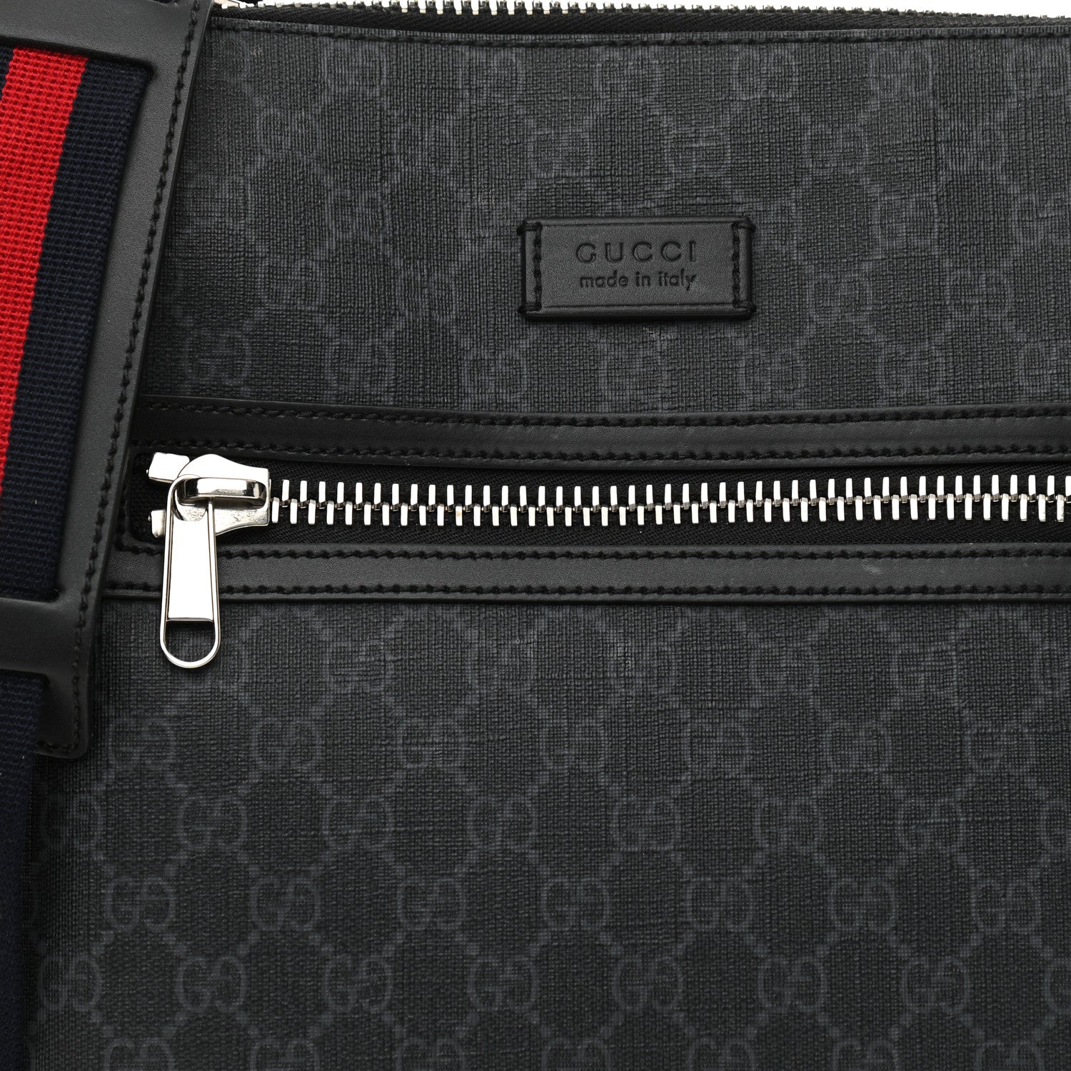 Gucci GG Supreme Monogram Appia Calfskin Web Flat Messenger Bag Black Grey 8 of 11