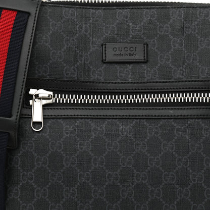 Gucci GG Supreme Monogram Appia Calfskin Web Flat Messenger Bag Black Grey 8 of 11