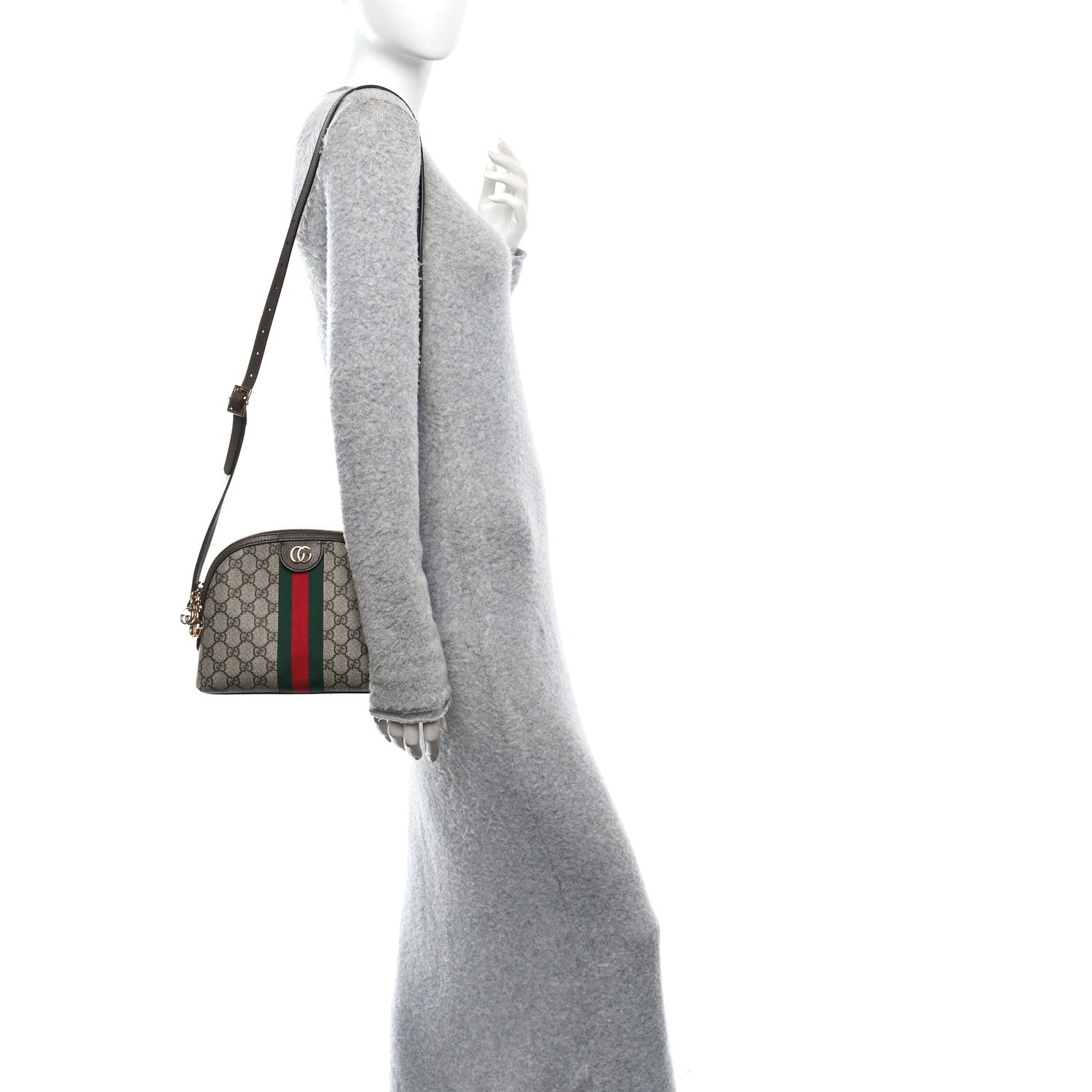 Gucci GG Supreme Monogram Textured Dollar Calfskin Web Small Ophidia Dome Shoulder Bag Beige Ebony New Acero 2 of 10